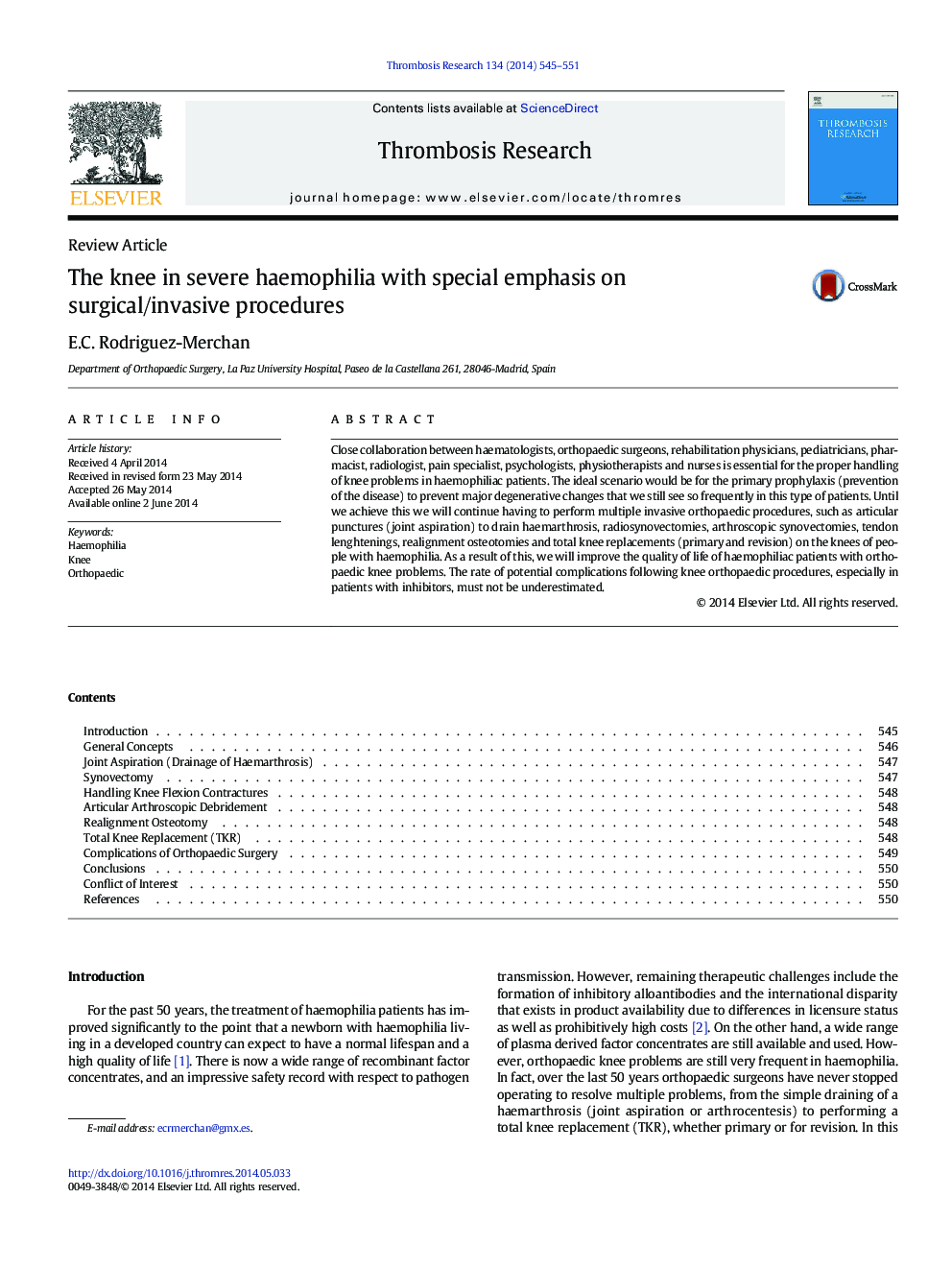 The knee in severe haemophilia with special emphasis on surgical/invasive procedures