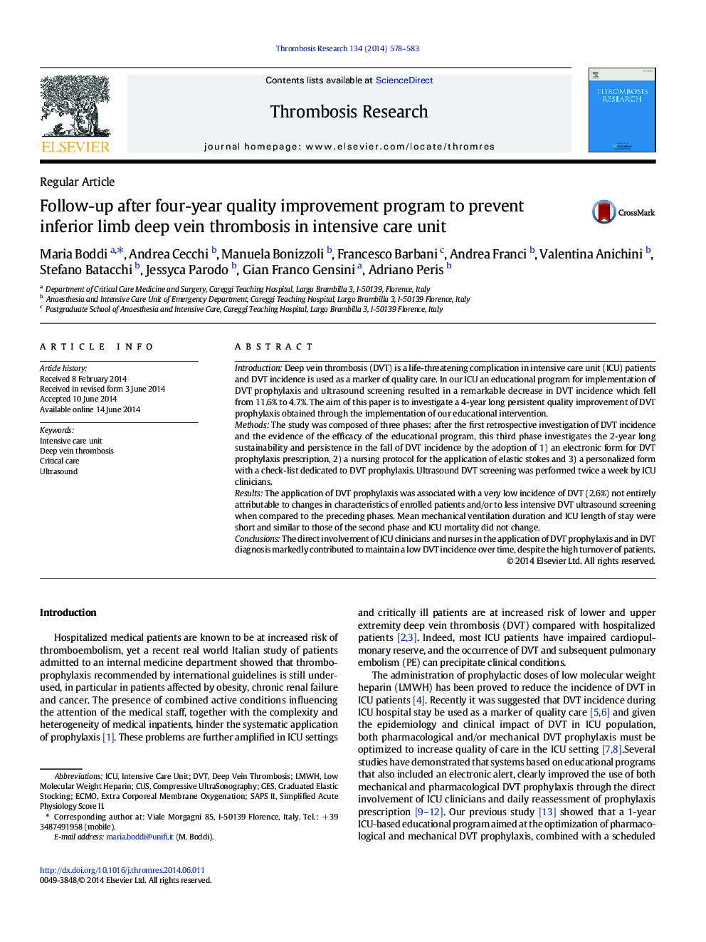 Follow-up after four-year quality improvement program to prevent inferior limb deep vein thrombosis in intensive care unit