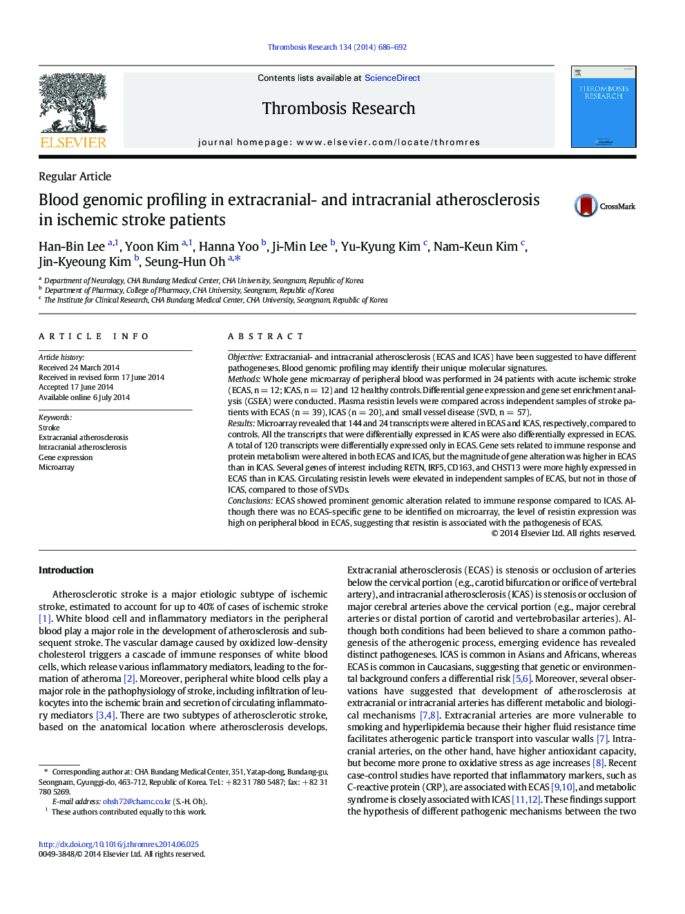 Blood genomic profiling in extracranial- and intracranial atherosclerosis in ischemic stroke patients