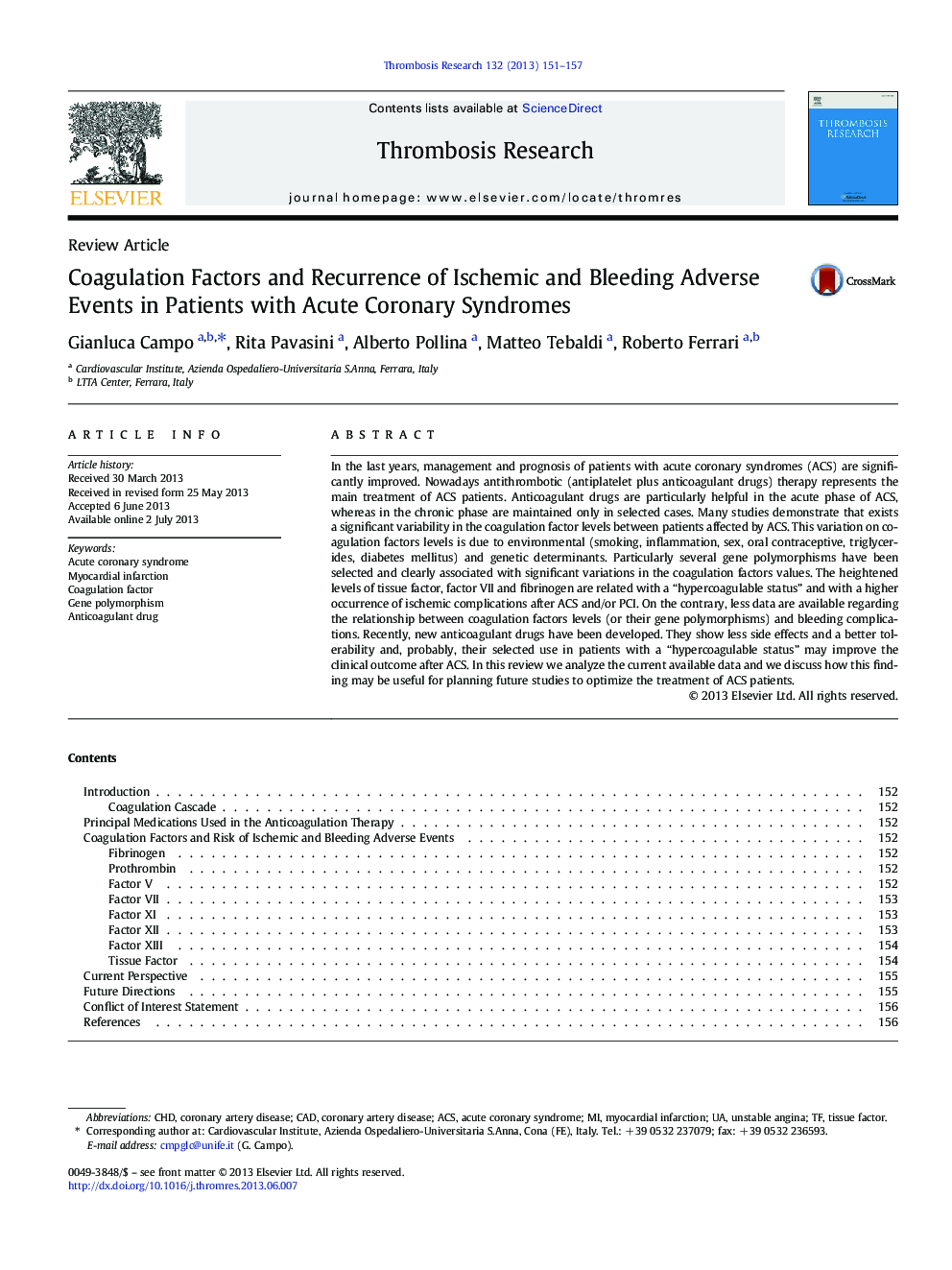 Coagulation Factors and Recurrence of Ischemic and Bleeding Adverse Events in Patients with Acute Coronary Syndromes