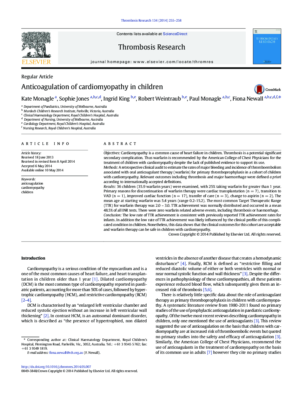 Anticoagulation of cardiomyopathy in children