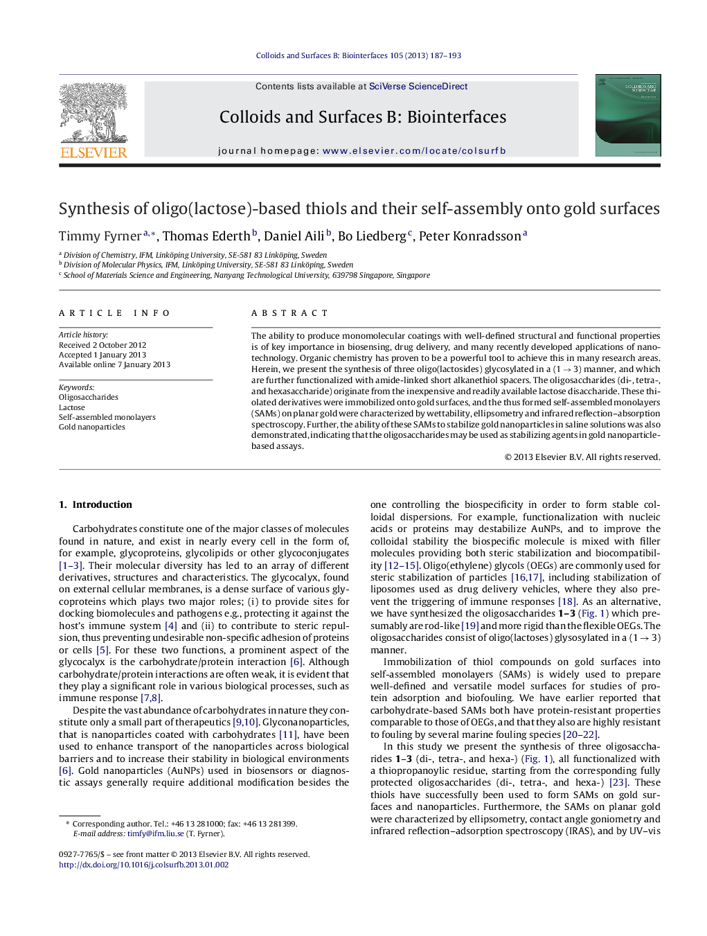 Synthesis of oligo(lactose)-based thiols and their self-assembly onto gold surfaces