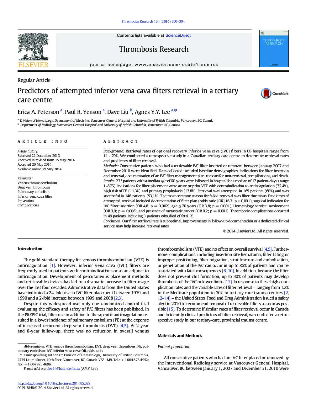 Predictors of attempted inferior vena cava filters retrieval in a tertiary care centre