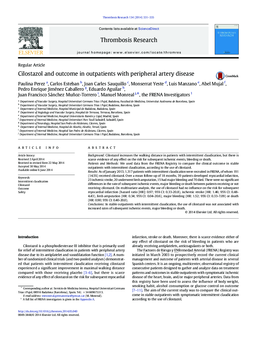 Cilostazol and outcome in outpatients with peripheral artery disease