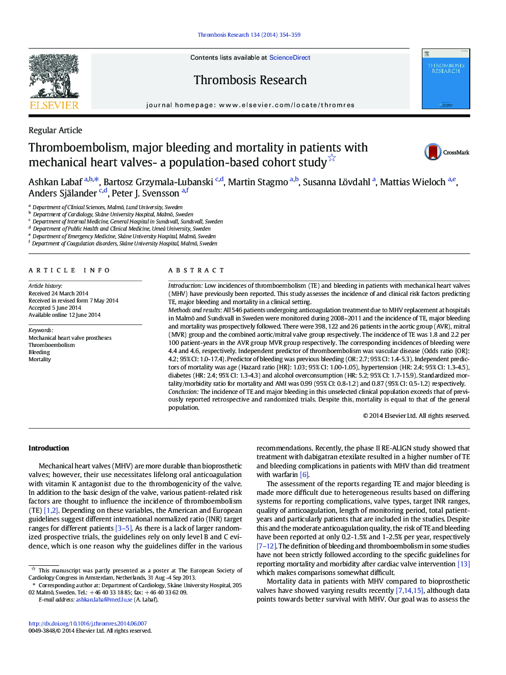 Thromboembolism, major bleeding and mortality in patients with mechanical heart valves- a population-based cohort study