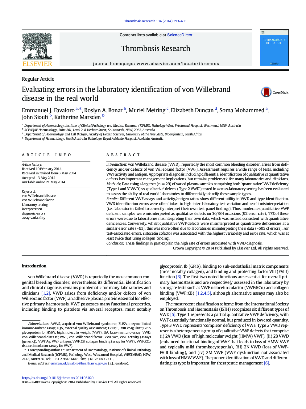 Evaluating errors in the laboratory identification of von Willebrand disease in the real world