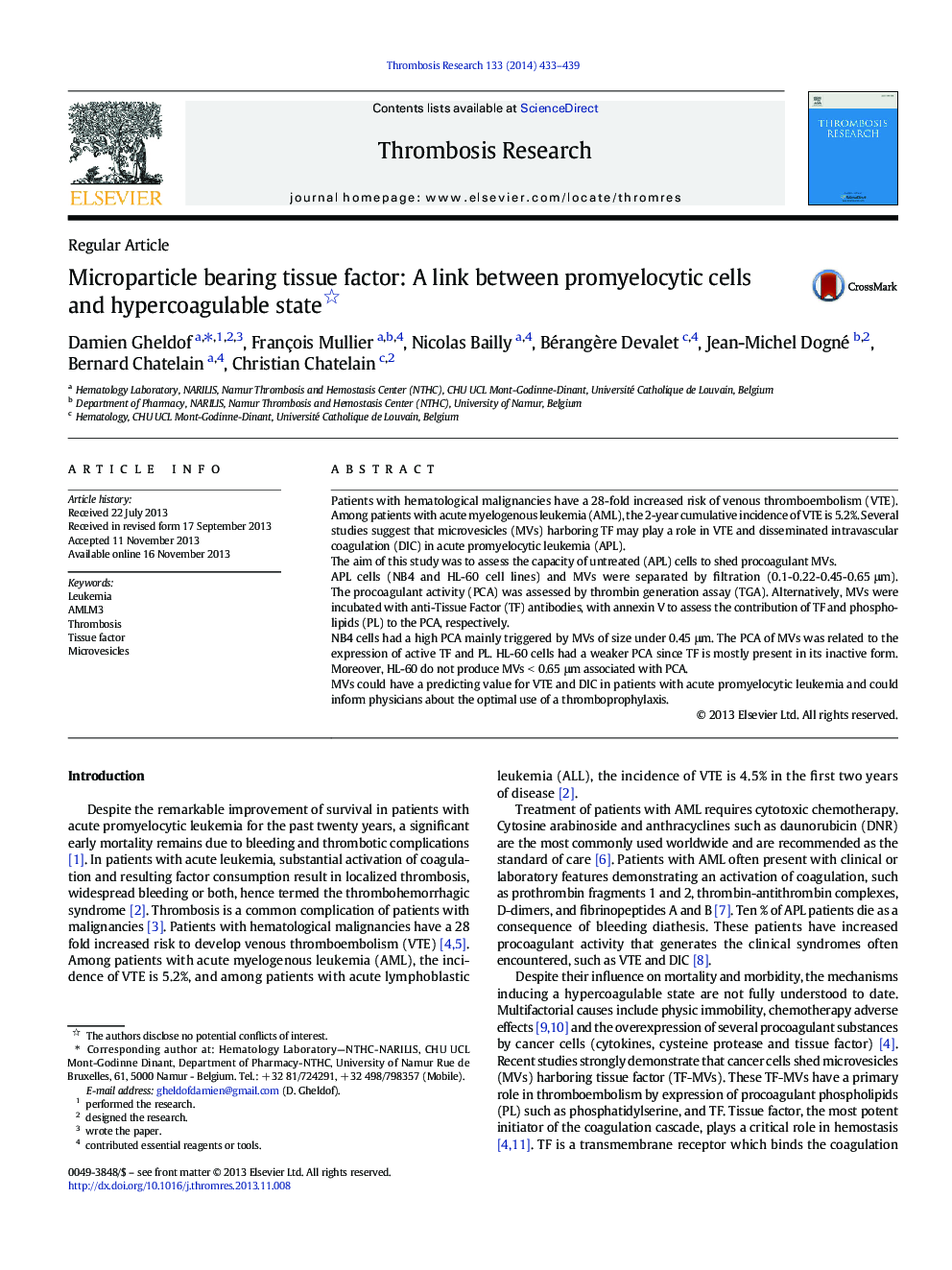 Microparticle bearing tissue factor: A link between promyelocytic cells and hypercoagulable state