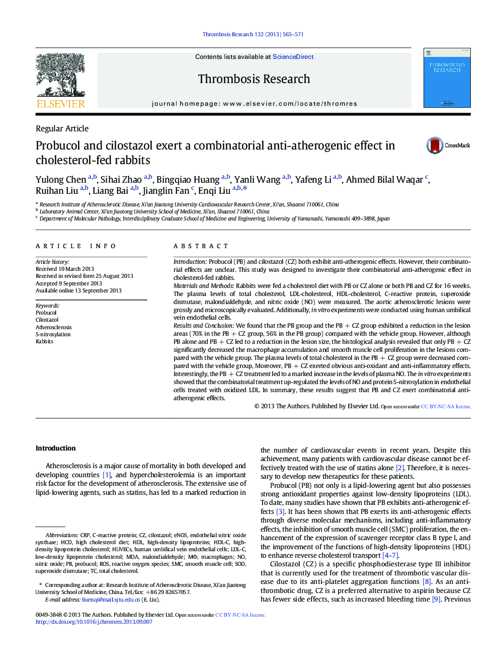 Probucol and cilostazol exert a combinatorial anti-atherogenic effect in cholesterol-fed rabbits