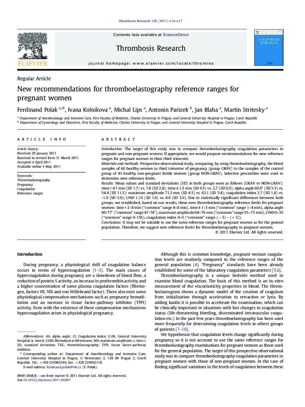 New recommendations for thromboelastography reference ranges for pregnant women