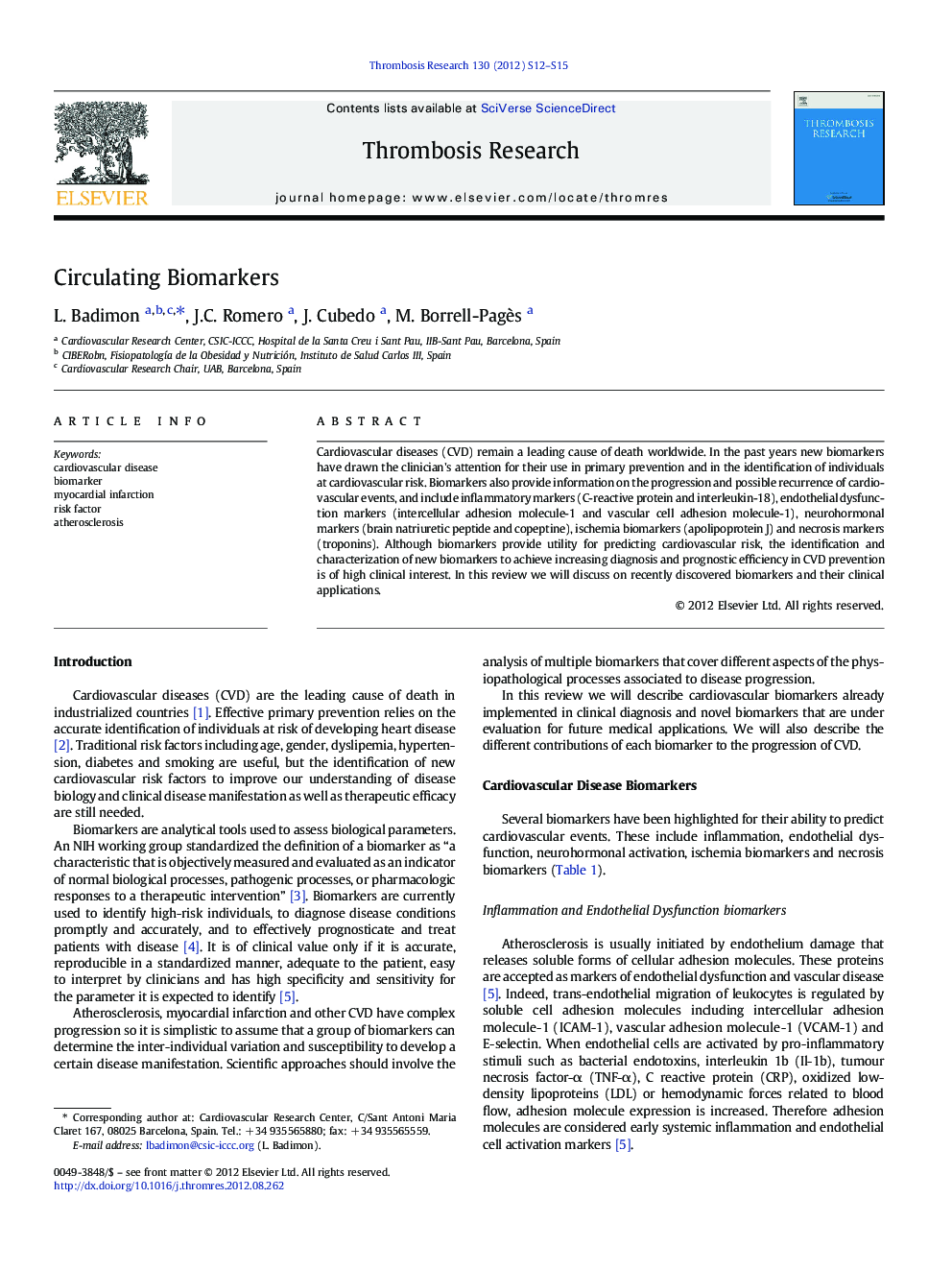 عکس صفحه اول مقاله: Circulating Biomarkers Circulating Biomarkers