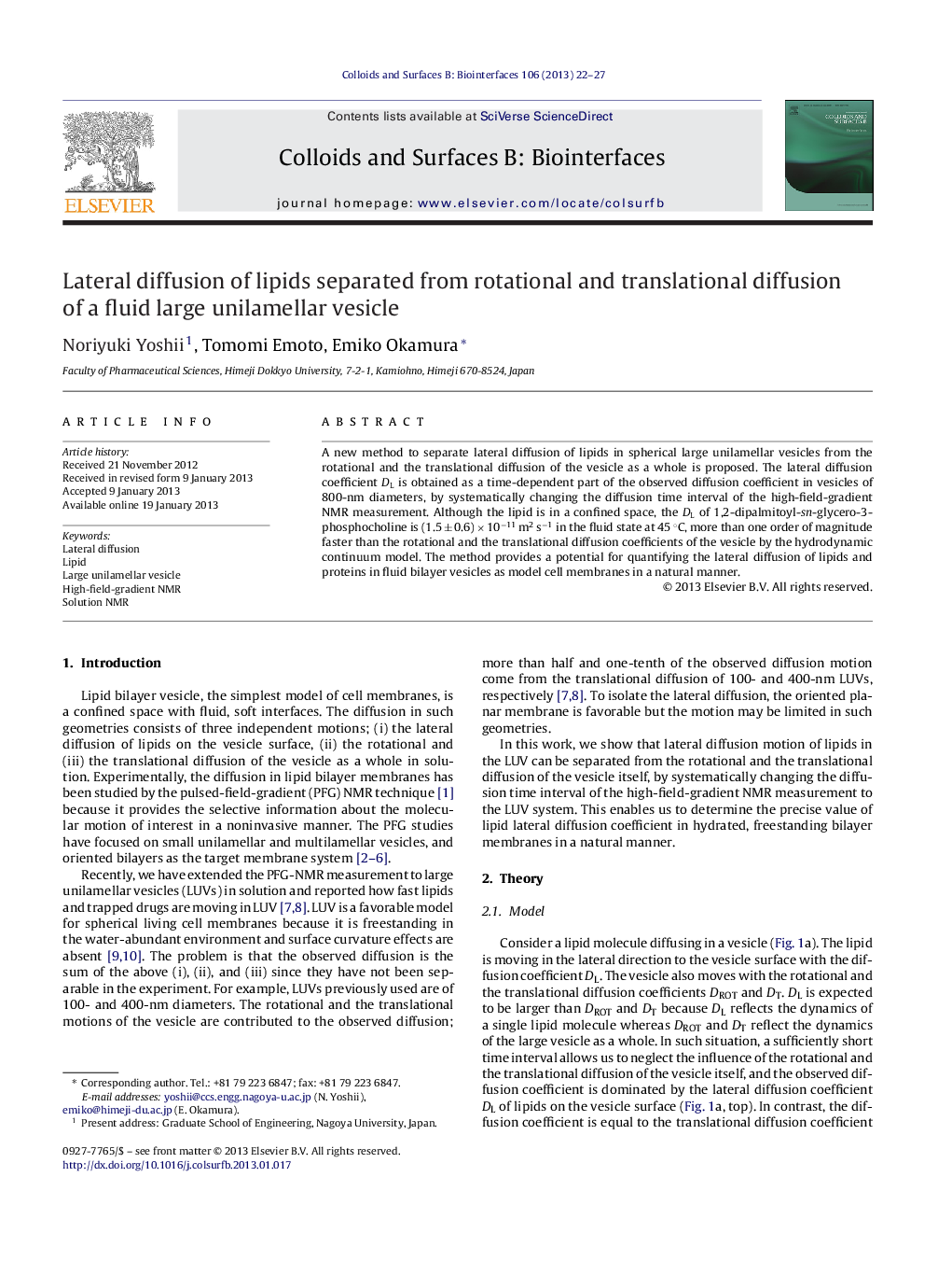 Lateral diffusion of lipids separated from rotational and translational diffusion of a fluid large unilamellar vesicle