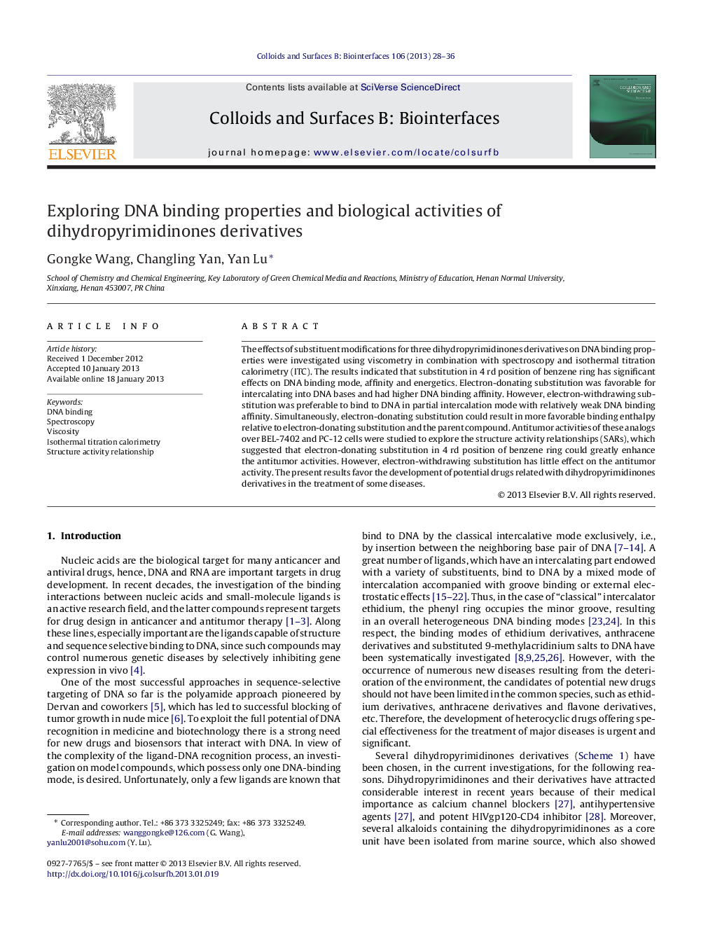 Exploring DNA binding properties and biological activities of dihydropyrimidinones derivatives