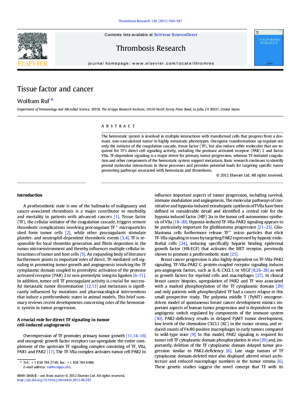 Tissue factor and cancer