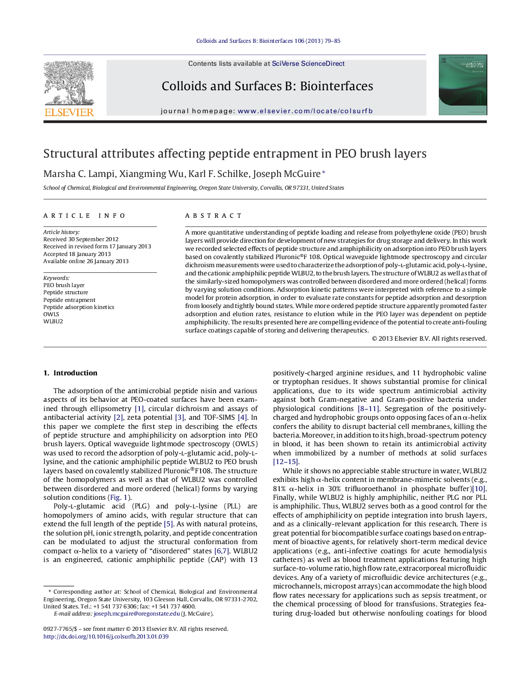 Structural attributes affecting peptide entrapment in PEO brush layers