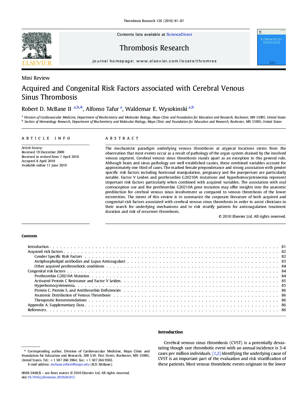 Acquired and Congenital Risk Factors associated with Cerebral Venous Sinus Thrombosis