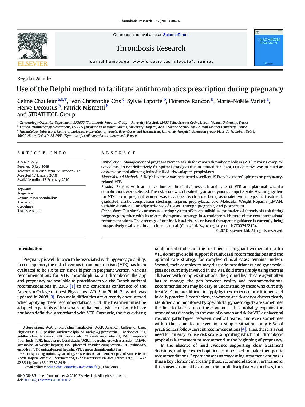 Use of the Delphi method to facilitate antithrombotics prescription during pregnancy