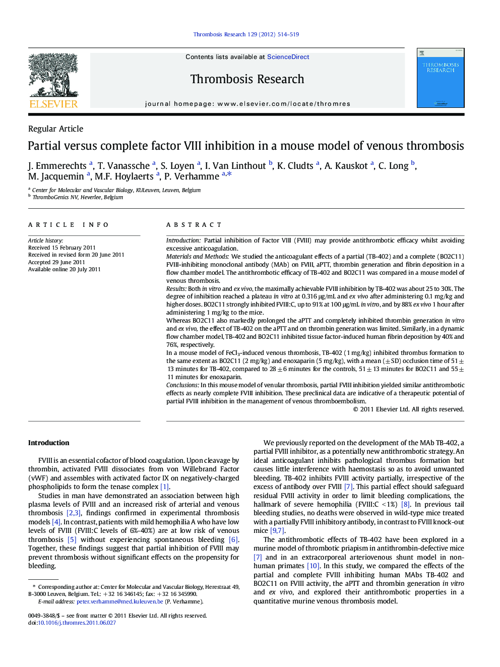 Partial versus complete factor VIII inhibition in a mouse model of venous thrombosis