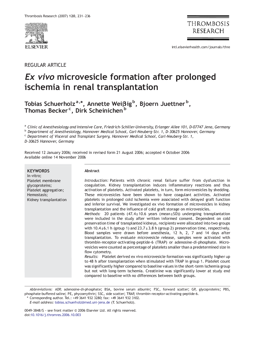 Ex vivo microvesicle formation after prolonged ischemia in renal transplantation