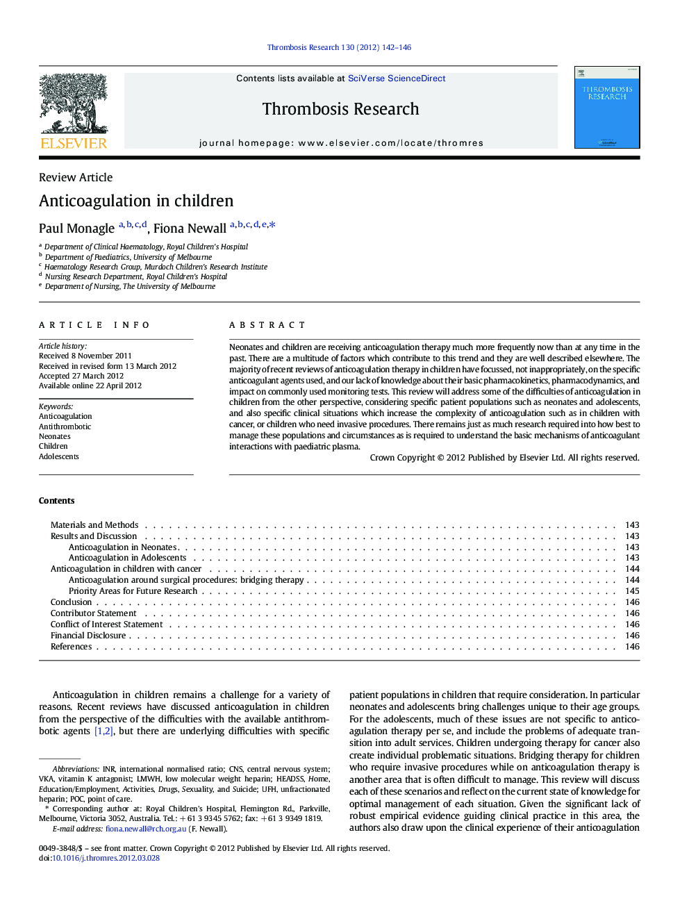 Anticoagulation in children