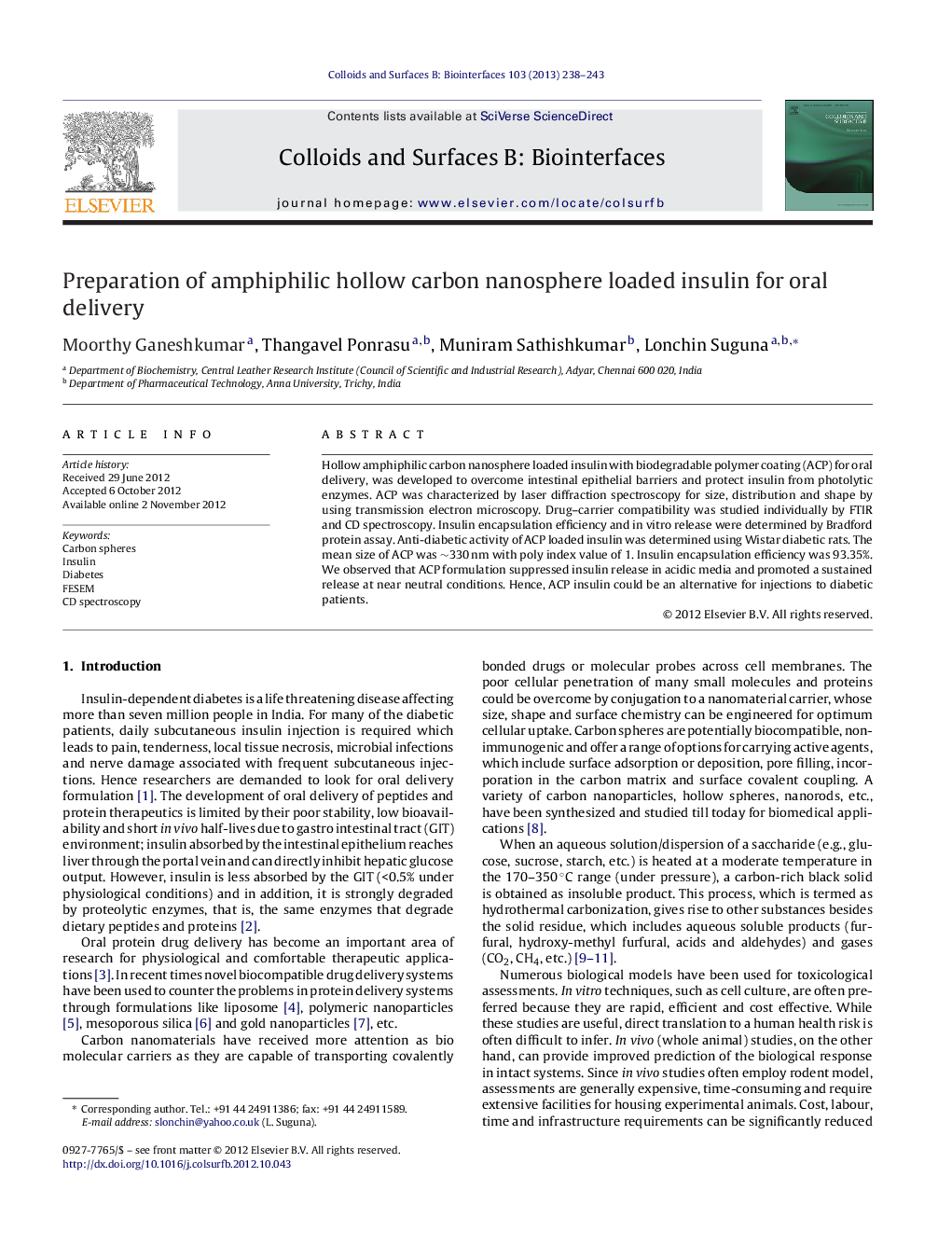 Preparation of amphiphilic hollow carbon nanosphere loaded insulin for oral delivery