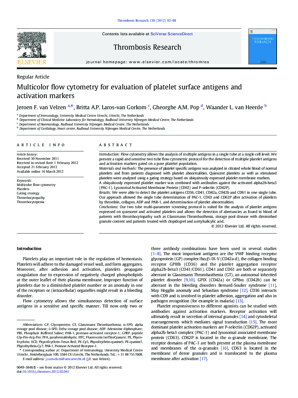 Regular ArticleMulticolor flow cytometry for evaluation of platelet surface antigens and activation markers