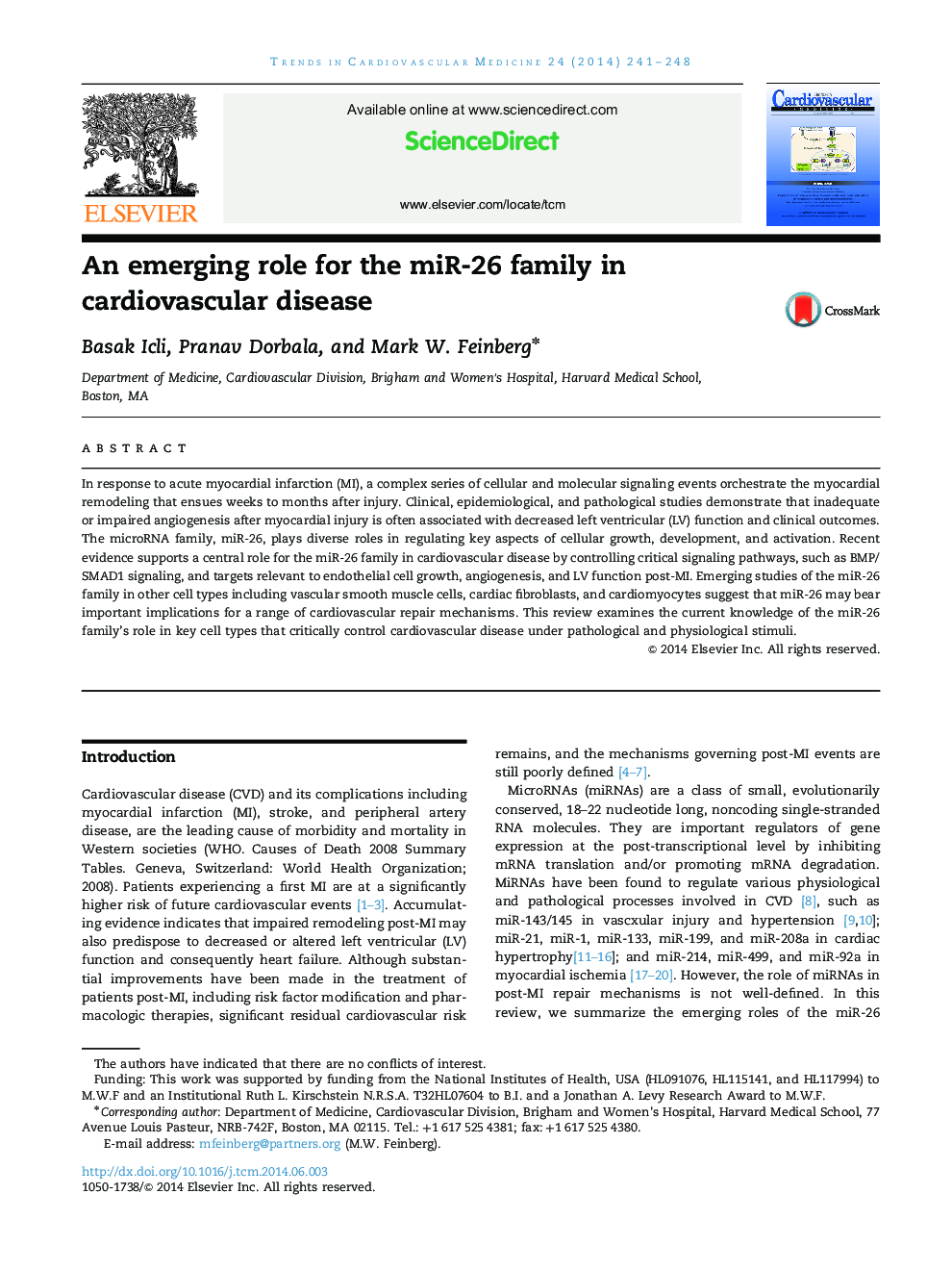 An emerging role for the miR-26 family in cardiovascular disease