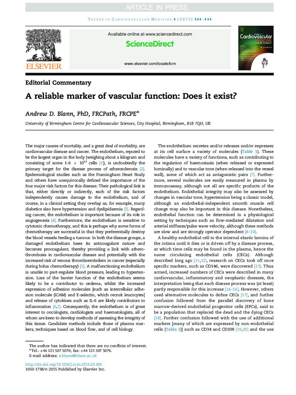 A reliable marker of vascular function: Does it exist?