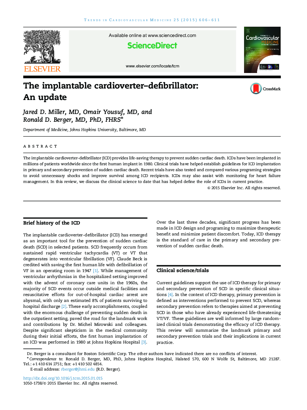 The implantable cardioverter-defibrillator: An update