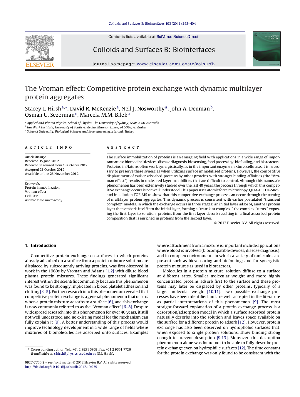 The Vroman effect: Competitive protein exchange with dynamic multilayer protein aggregates