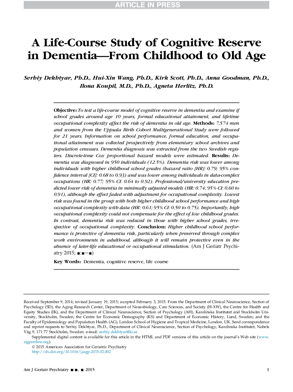 یک مطالعه طول عمر در مورد ذخایر شناختی در دموکراسی - از دوران کودکی تا پیری 