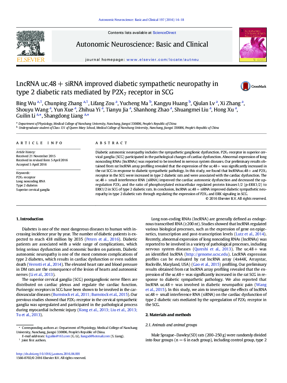 LncRNA uc.48Â + siRNA improved diabetic sympathetic neuropathy in type 2 diabetic rats mediated by P2X7 receptor in SCG