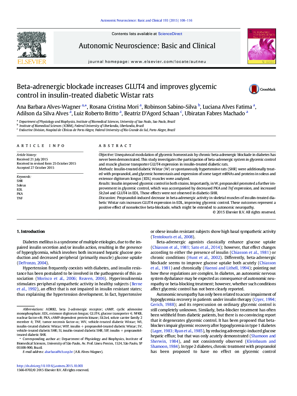 Beta-adrenergic blockade increases GLUT4 and improves glycemic control in insulin-treated diabetic Wistar rats