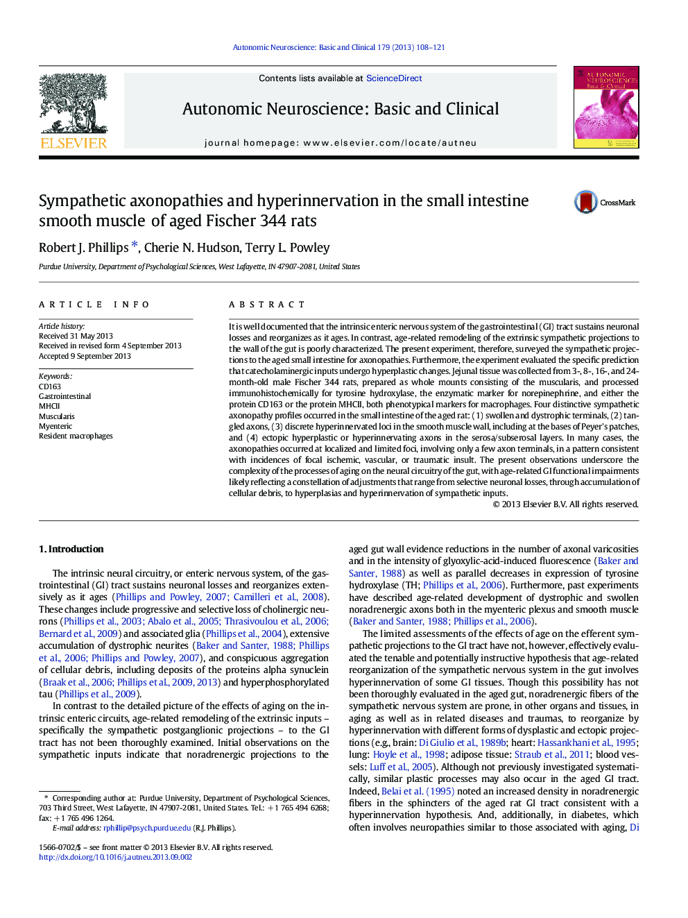 Sympathetic axonopathies and hyperinnervation in the small intestine smooth muscle of aged Fischer 344 rats