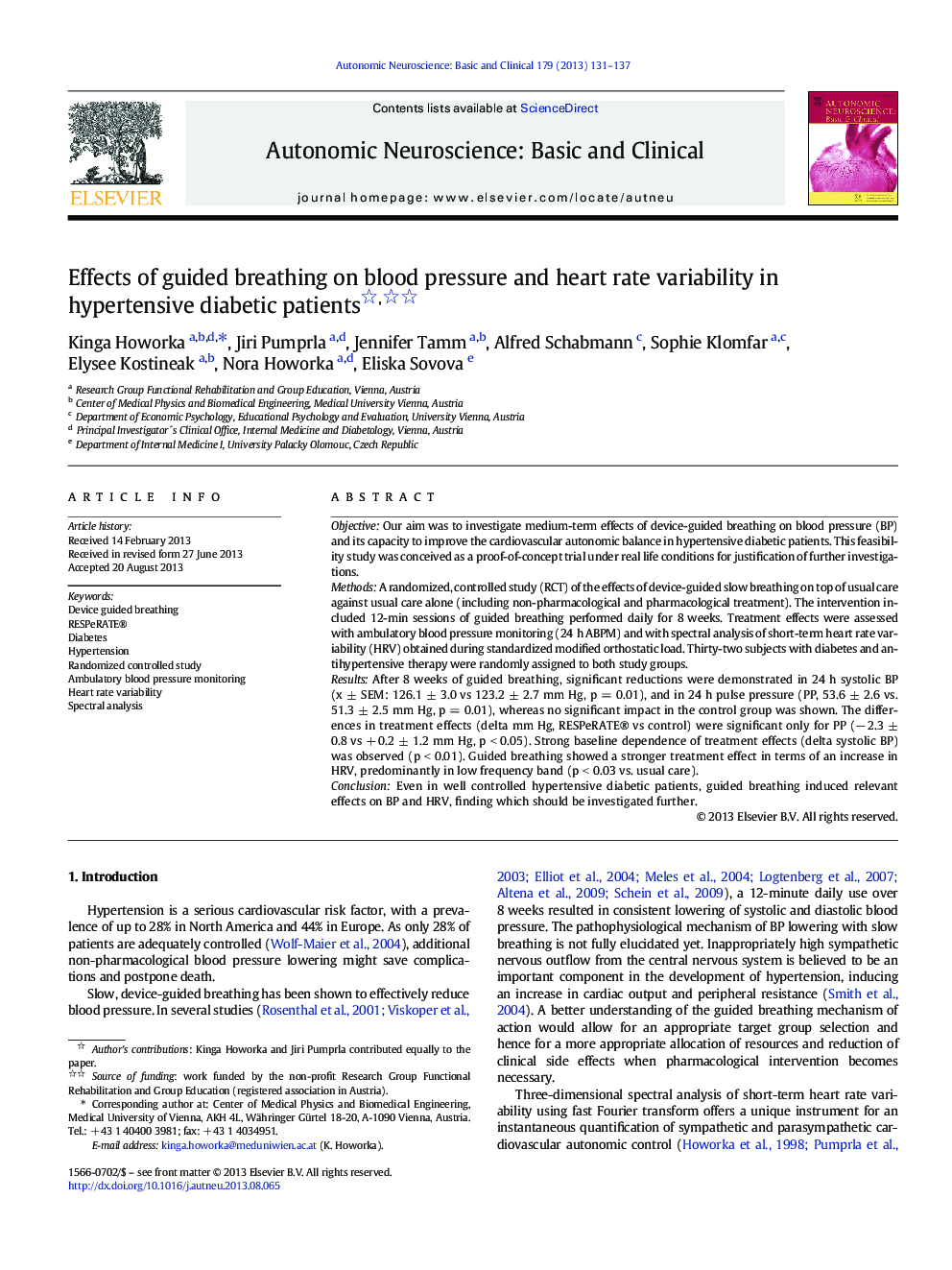 Effects of guided breathing on blood pressure and heart rate variability in hypertensive diabetic patients