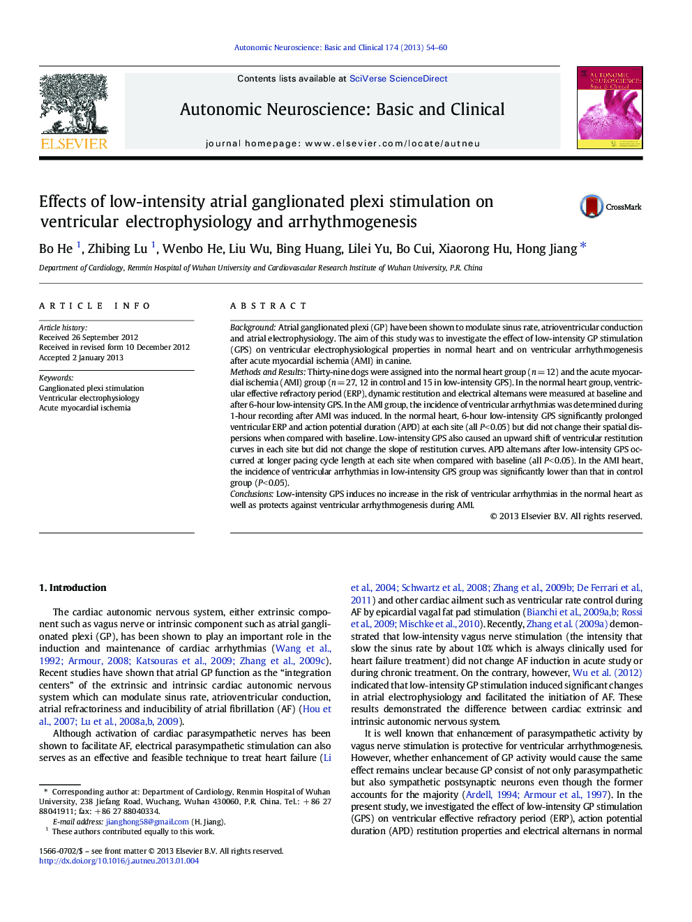 Effects of low-intensity atrial ganglionated plexi stimulation on ventricular electrophysiology and arrhythmogenesis