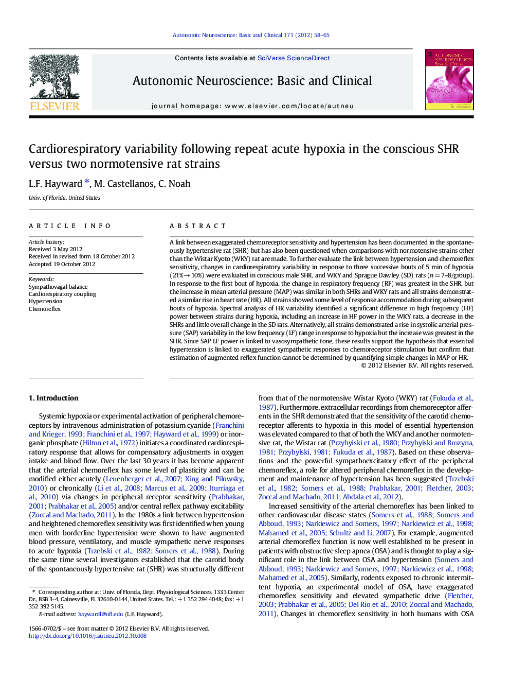 Cardiorespiratory variability following repeat acute hypoxia in the conscious SHR versus two normotensive rat strains