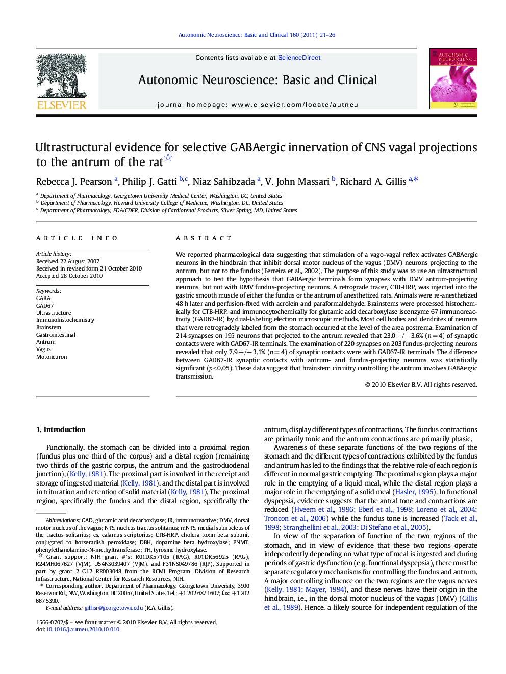 Ultrastructural evidence for selective GABAergic innervation of CNS vagal projections to the antrum of the rat