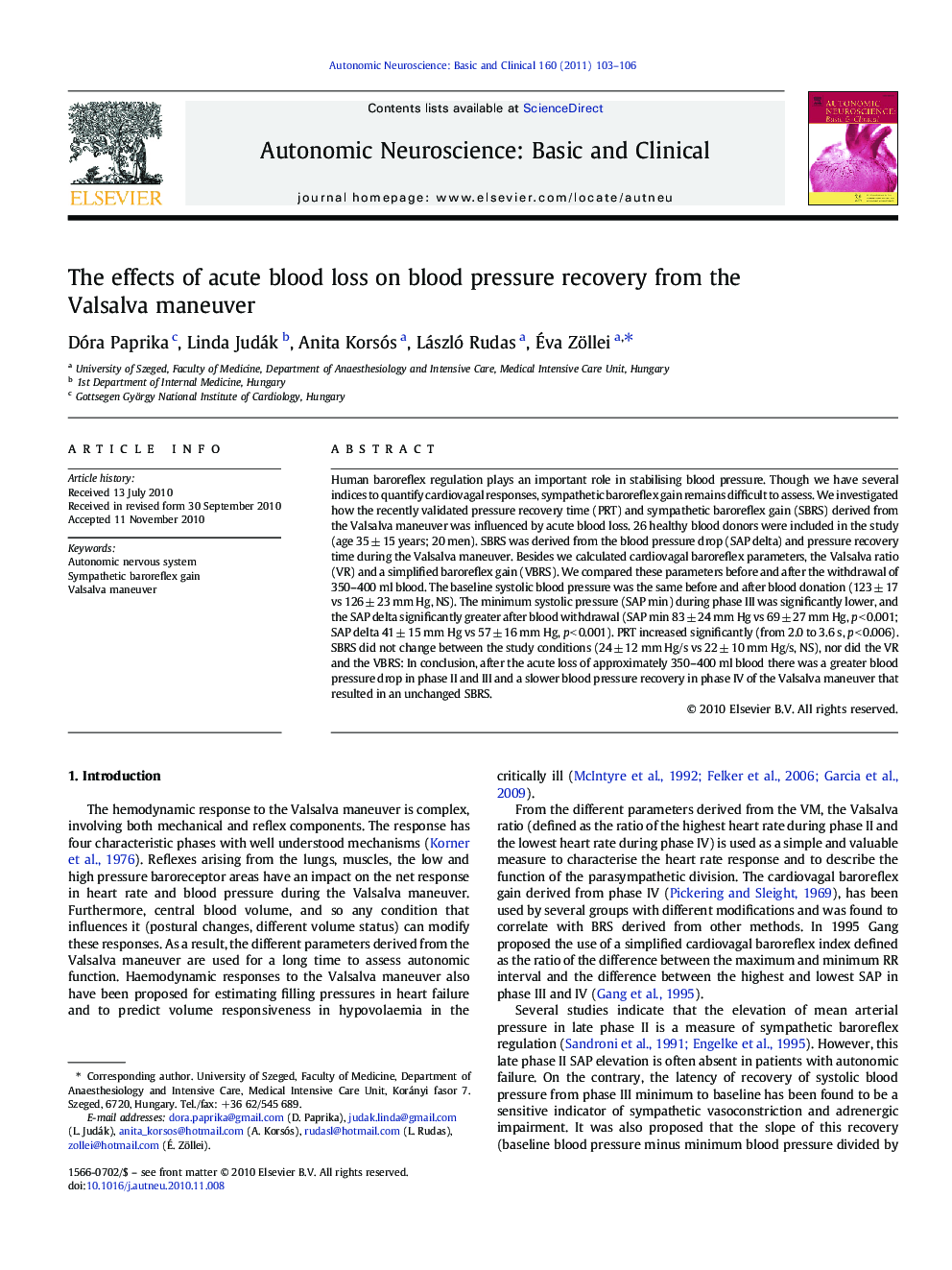 The effects of acute blood loss on blood pressure recovery from the Valsalva maneuver