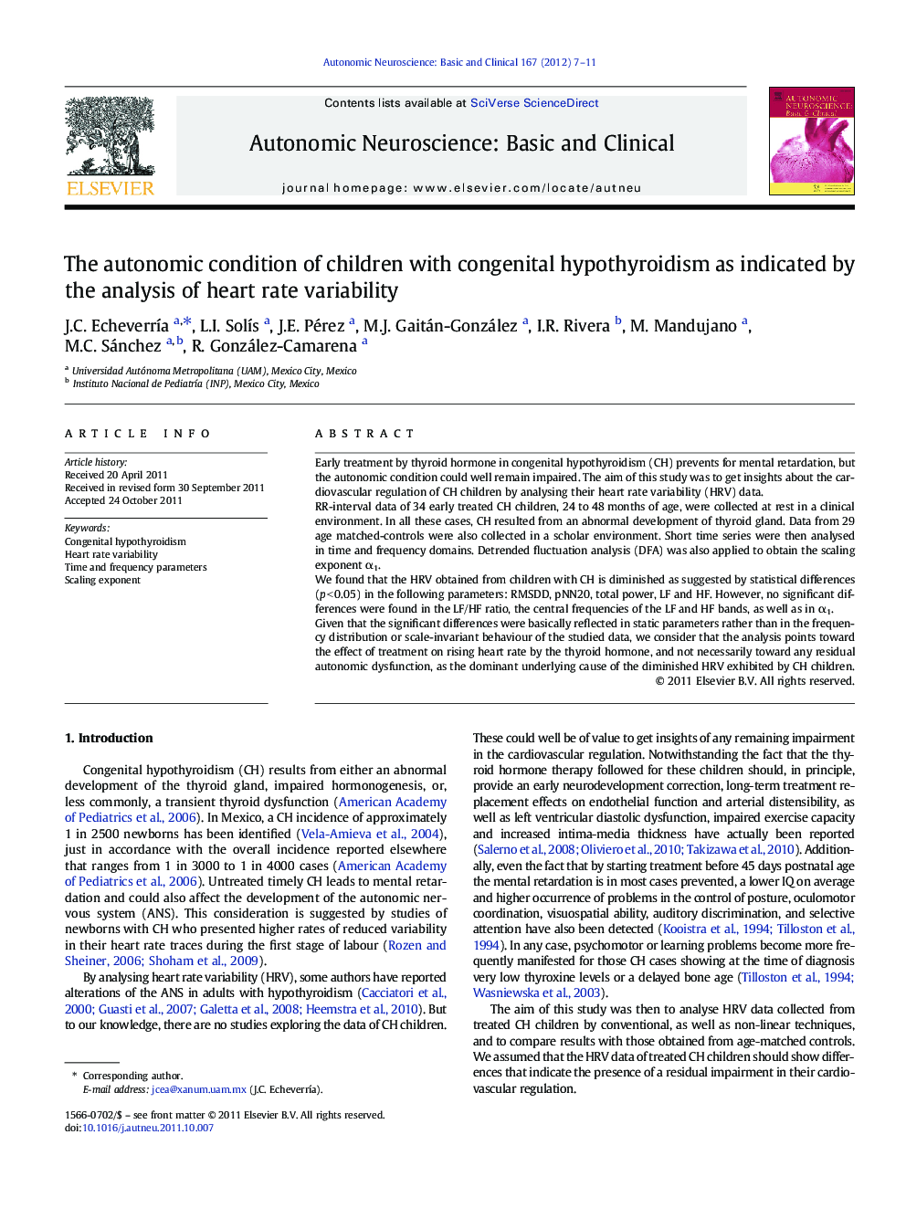 The autonomic condition of children with congenital hypothyroidism as indicated by the analysis of heart rate variability