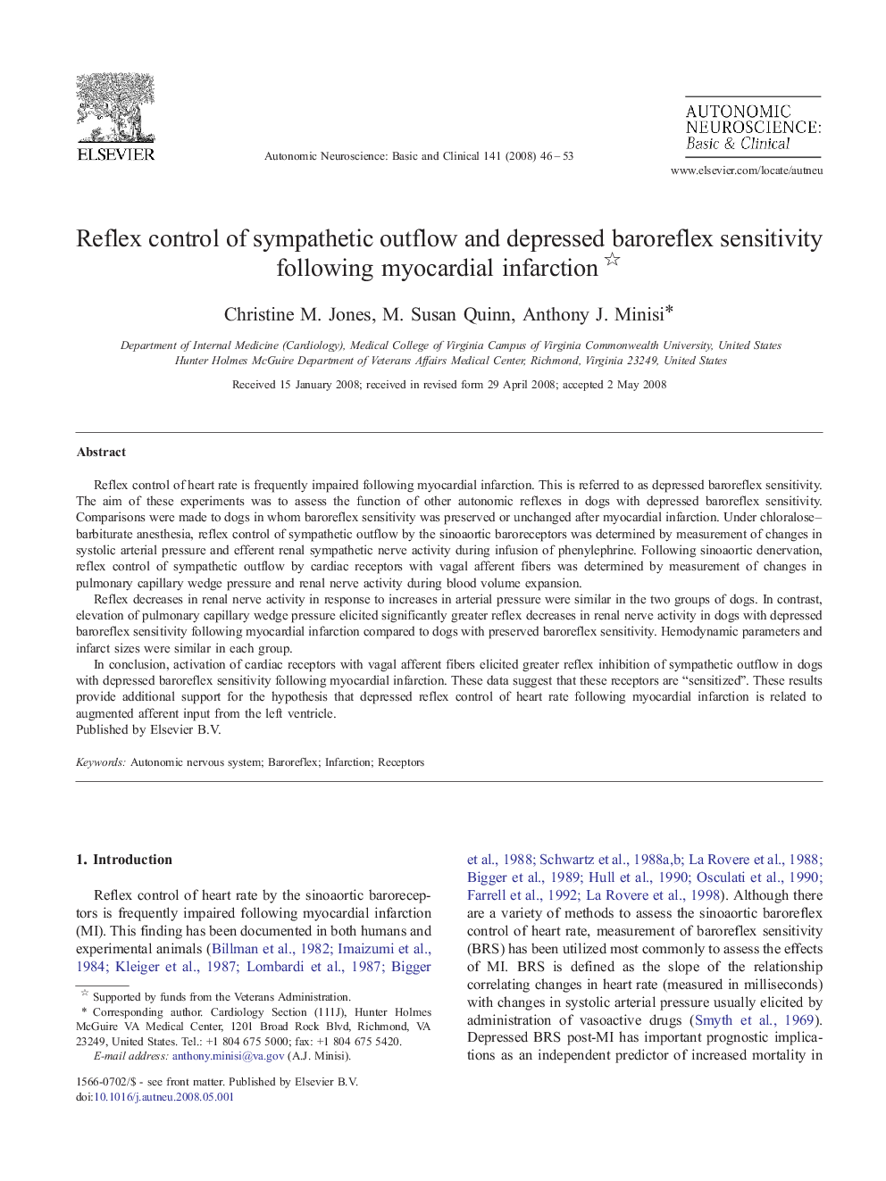 Reflex control of sympathetic outflow and depressed baroreflex sensitivity following myocardial infarction