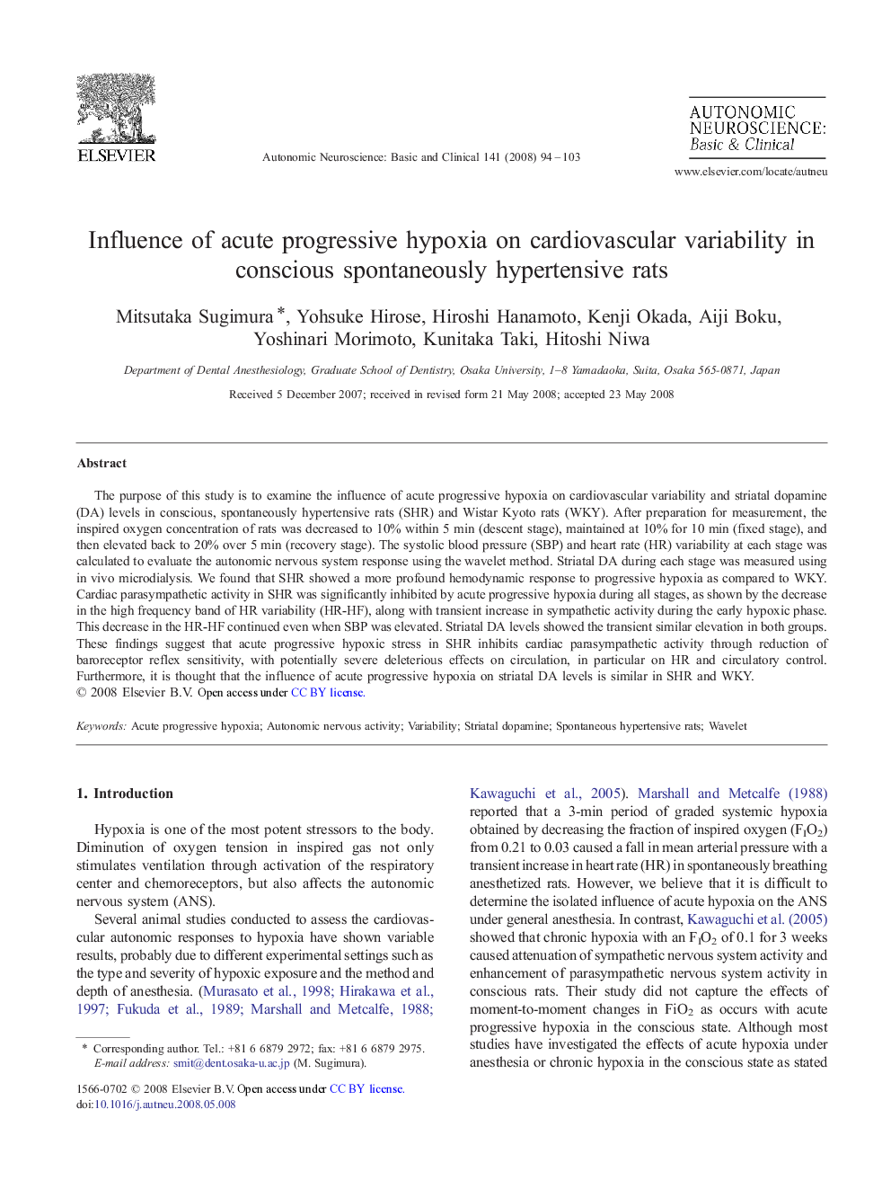 Influence of acute progressive hypoxia on cardiovascular variability in conscious spontaneously hypertensive rats