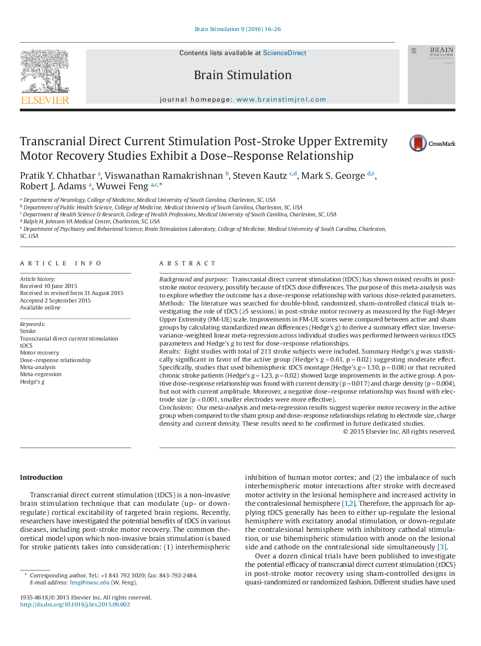 Transcranial Direct Current Stimulation Post-Stroke Upper Extremity Motor Recovery Studies Exhibit a Dose-Response Relationship