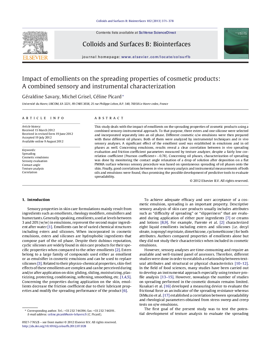 Impact of emollients on the spreading properties of cosmetic products: A combined sensory and instrumental characterization