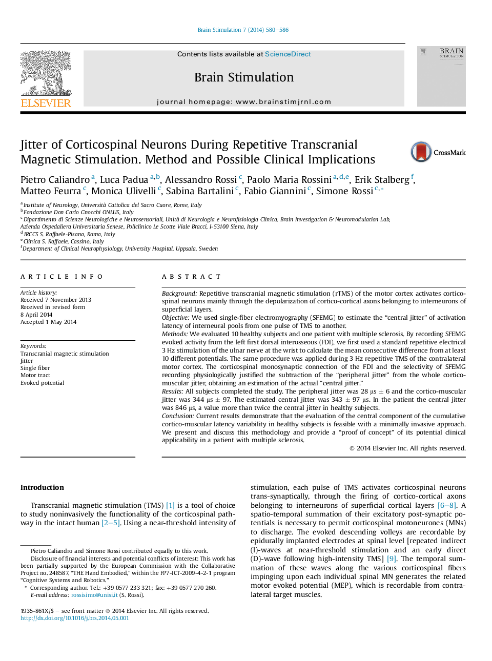 Transcranial Magnetic Stimulation (TMS)Original ArticleJitter of Corticospinal Neurons During Repetitive Transcranial Magnetic Stimulation. Method and Possible Clinical Implications