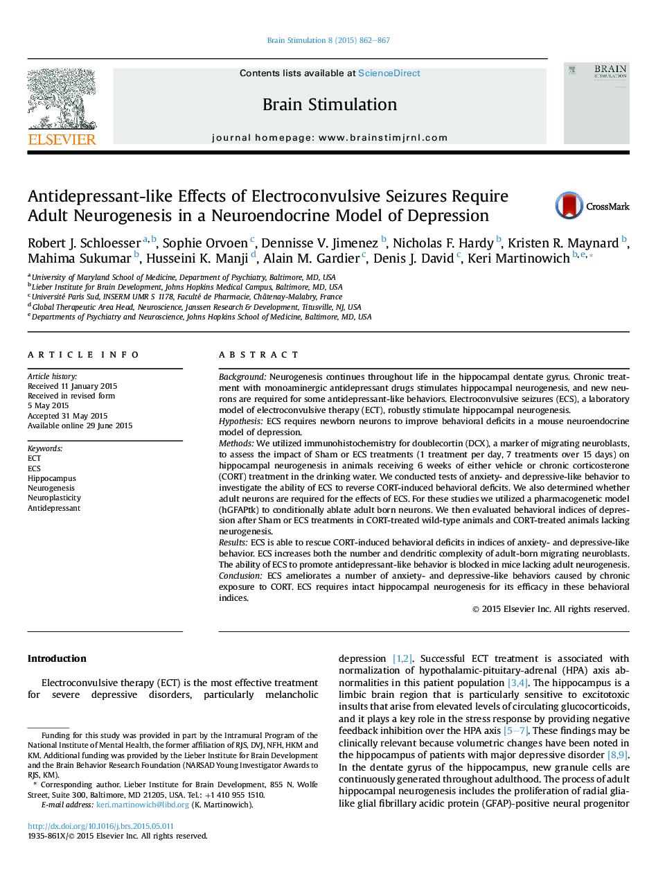 Antidepressant-like Effects of Electroconvulsive Seizures Require Adult Neurogenesis in a Neuroendocrine Model of Depression