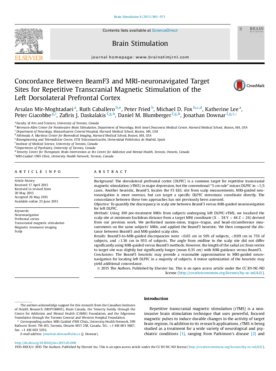 Concordance Between BeamF3 and MRI-neuronavigated Target SitesÂ for Repetitive Transcranial Magnetic Stimulation of the LeftÂ Dorsolateral Prefrontal Cortex