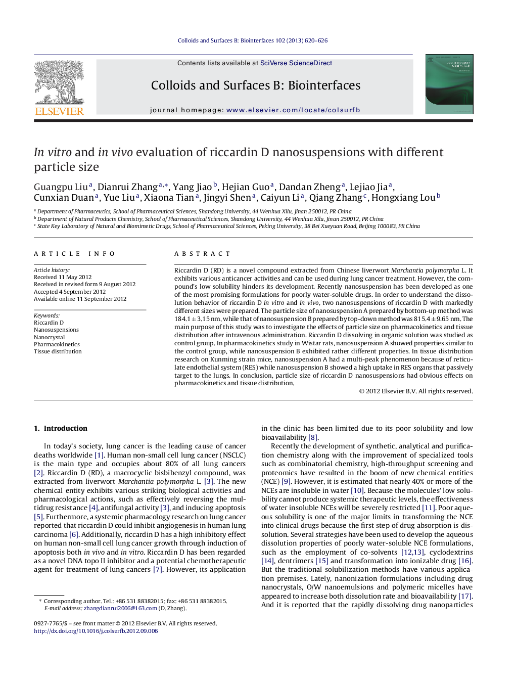 عکس صفحه اول مقاله: In vitro and in vivo evaluation of riccardin D nanosuspensions with different particle size In vitro and in vivo evaluation of riccardin D nanosuspensions with different particle size