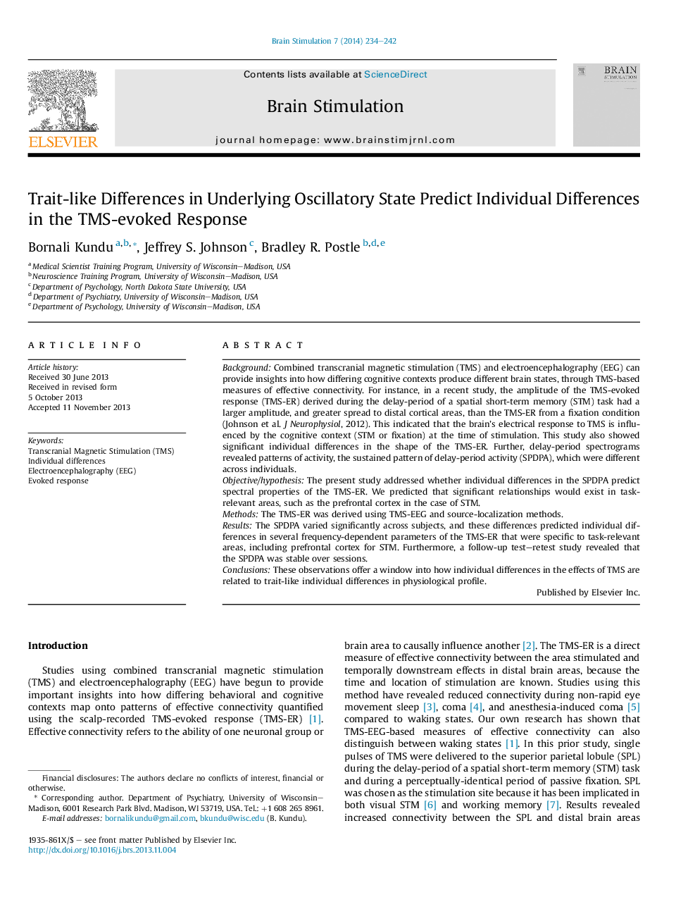 Transcranial Magnetic Stimulation (TMS)Original ArticleTrait-like Differences in Underlying Oscillatory State Predict Individual Differences in the TMS-evoked Response