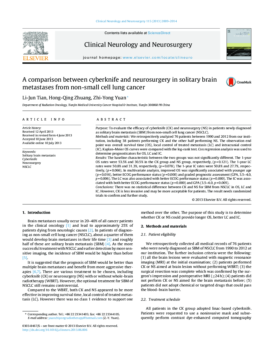 A comparison between cyberknife and neurosurgery in solitary brain metastases from non-small cell lung cancer