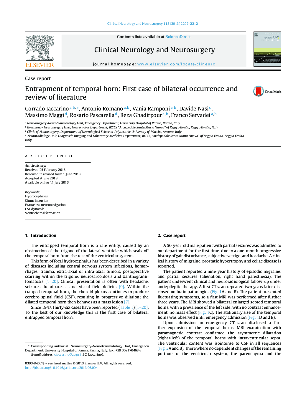 Entrapment of temporal horn: First case of bilateral occurrence and review of literature